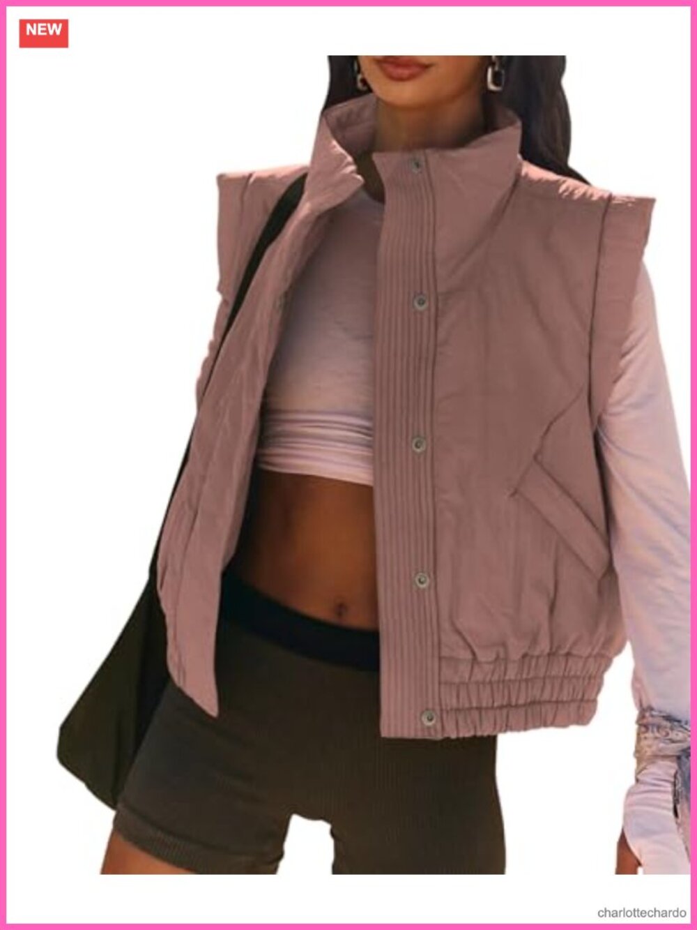 Women's Lightweight Quilted Puffer Vest Crop Button Down Sleeveless Coat